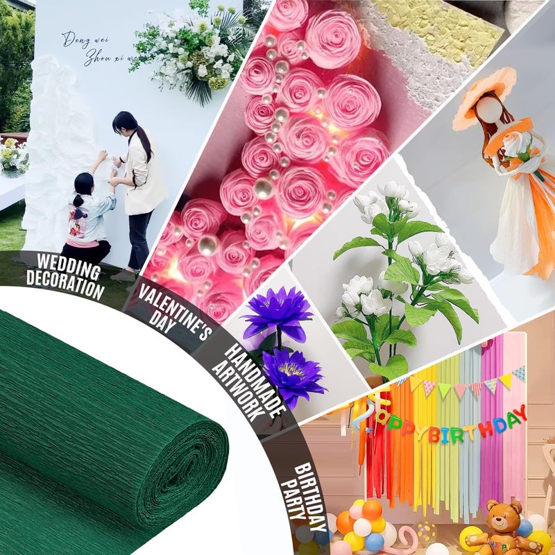 VNAKER Crepe Paper Roll Dark Green (9.8Inch x 8.2Ft/3Rolls), Thick Papel Crepe Set, Crepe Paper Sheet for Flower Making, Crepe Paper for Valentine's Day, Birthday Wedding Decoration DIY Craft - Image 3